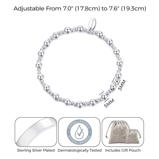 Silver Plated Beaded Stretch Bracelet - Philip Jones Jewellery