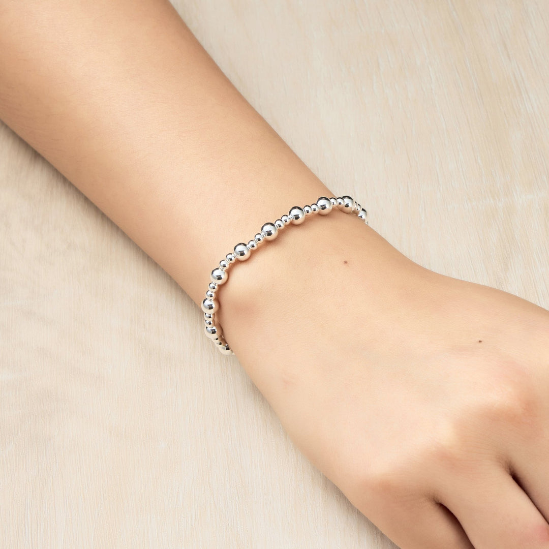 Silver Plated Beaded Stretch Bracelet - Philip Jones Jewellery