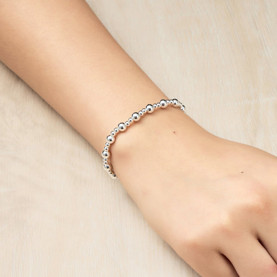 Silver Plated Beaded Stretch Bracelet - Philip Jones Jewellery