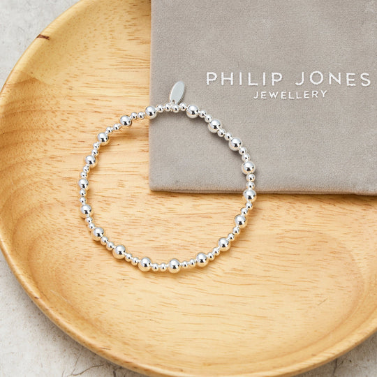 Silver Plated Beaded Stretch Bracelet - Philip Jones Jewellery