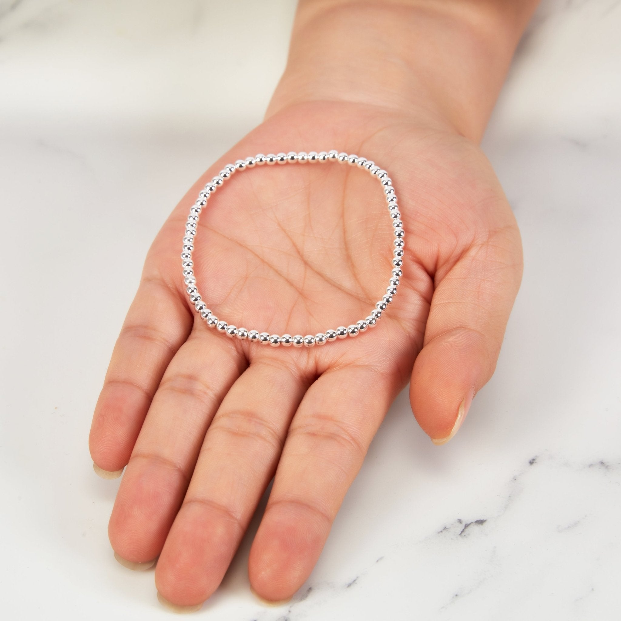 Silver Plated Beaded Stretch Bracelet - Philip Jones Jewellery