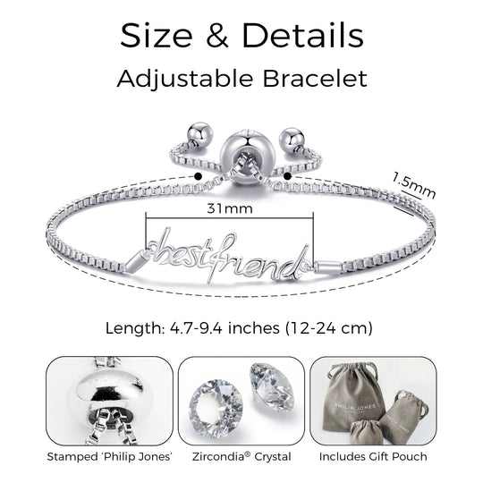 Silver Plated Best Friend Bracelet Created with Zircondia® Crystals - Philip Jones Jewellery