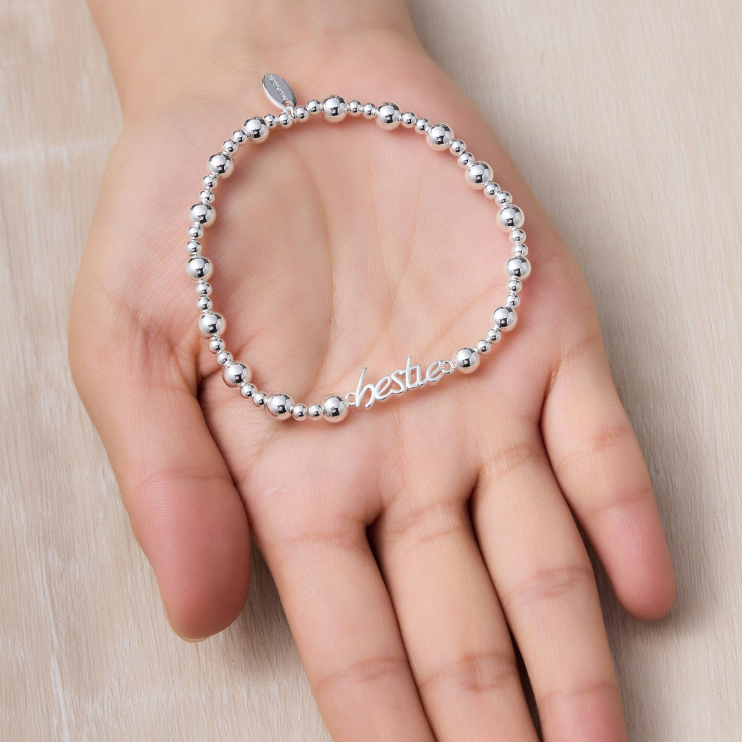 Silver Plated Bestie Beaded Stretch Bracelet - Philip Jones Jewellery