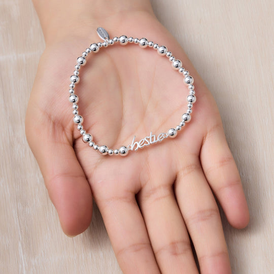 Silver Plated Bestie Beaded Stretch Bracelet - Philip Jones Jewellery