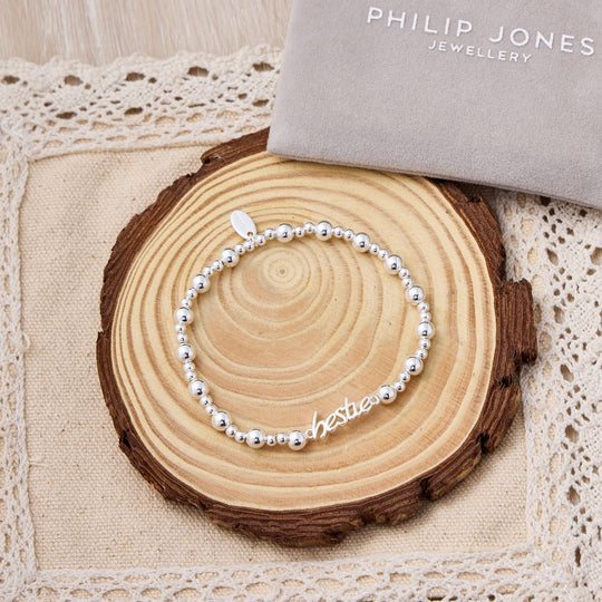 Silver Plated Bestie Beaded Stretch Bracelet - Philip Jones Jewellery
