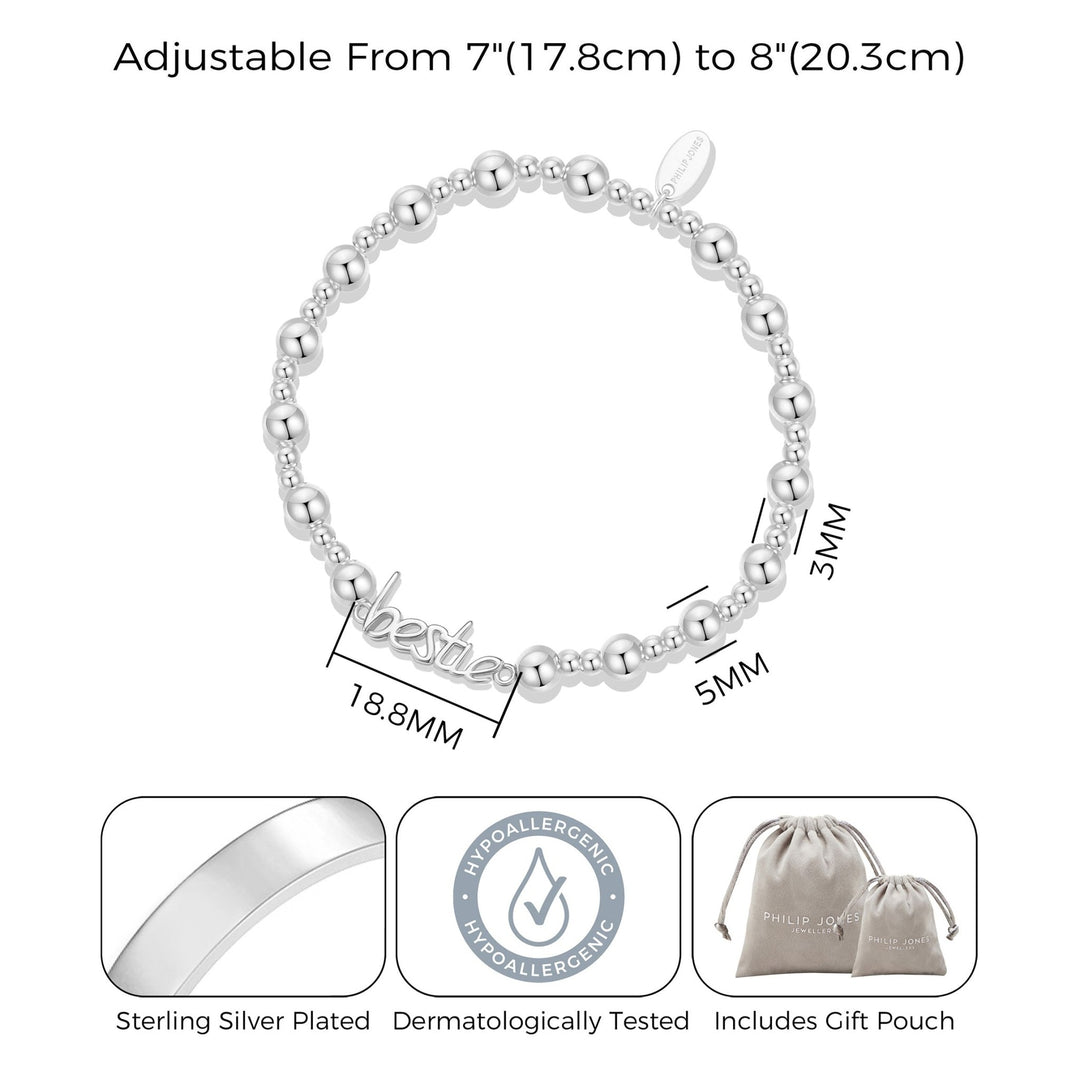 Silver Plated Bestie Beaded Stretch Bracelet - Philip Jones Jewellery