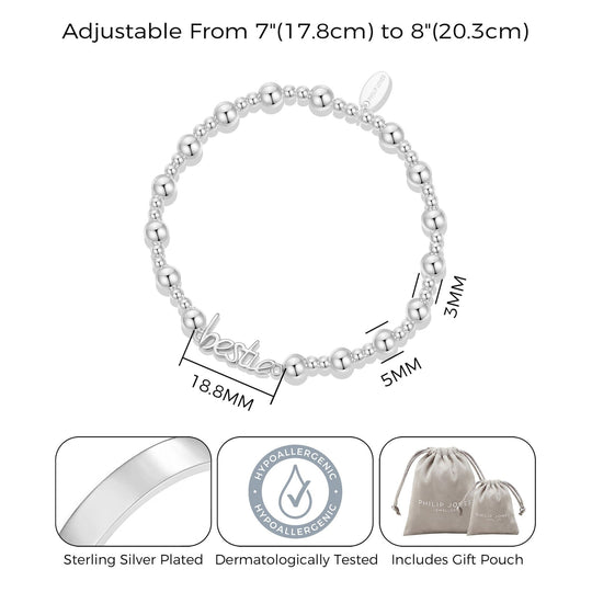 Silver Plated Bestie Beaded Stretch Bracelet - Philip Jones Jewellery
