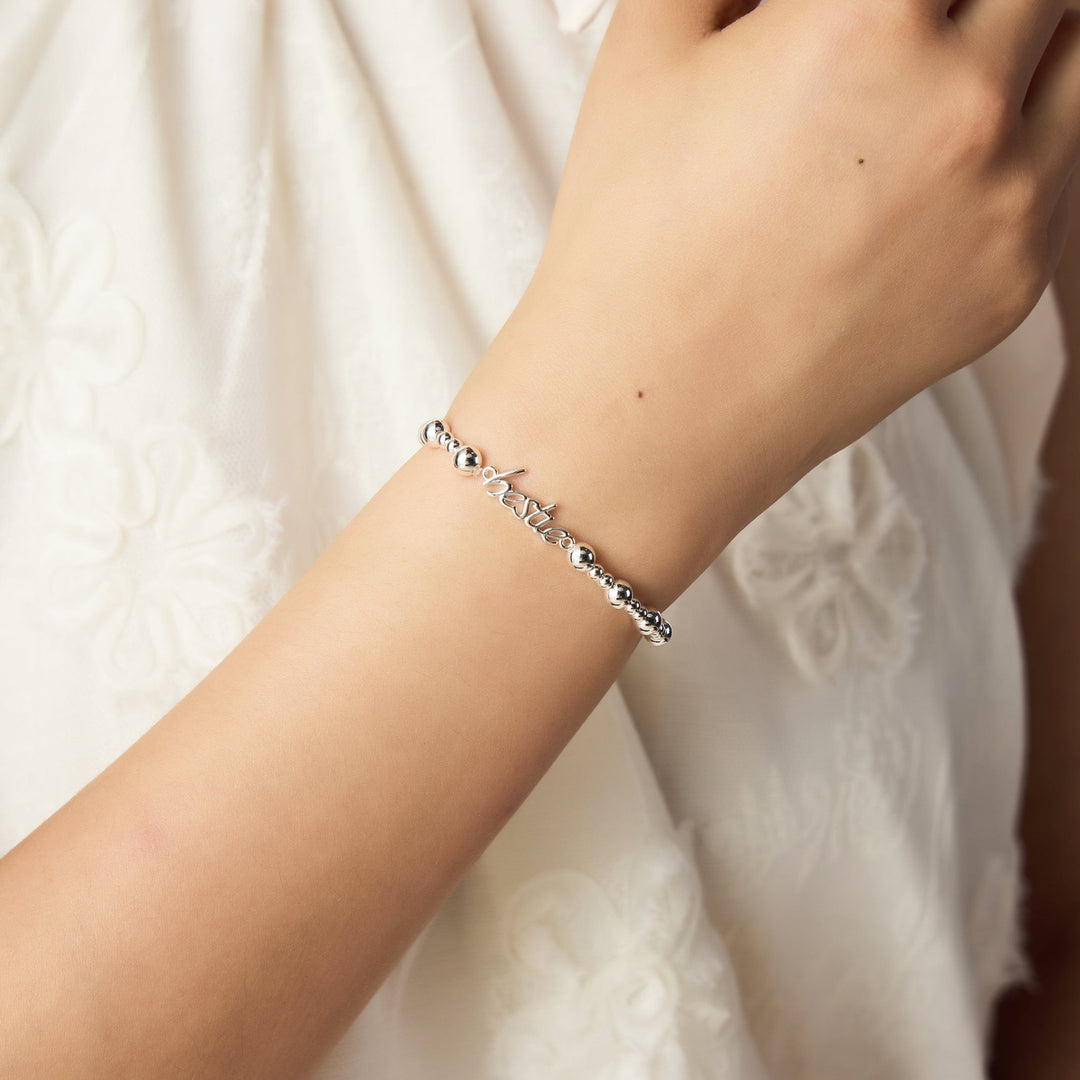 Silver Plated Bestie Beaded Stretch Bracelet - Philip Jones Jewellery