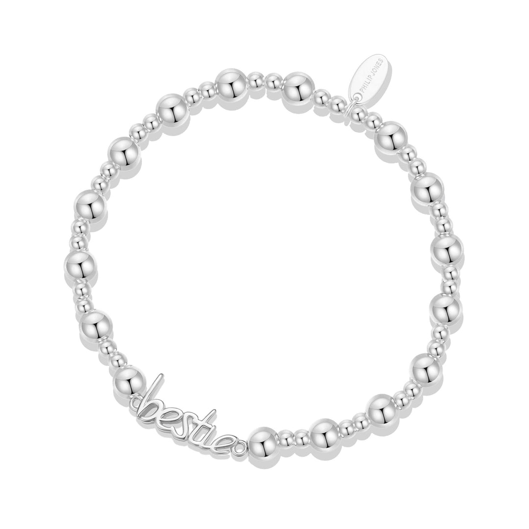 Silver Plated Bestie Beaded Stretch Bracelet - Philip Jones Jewellery