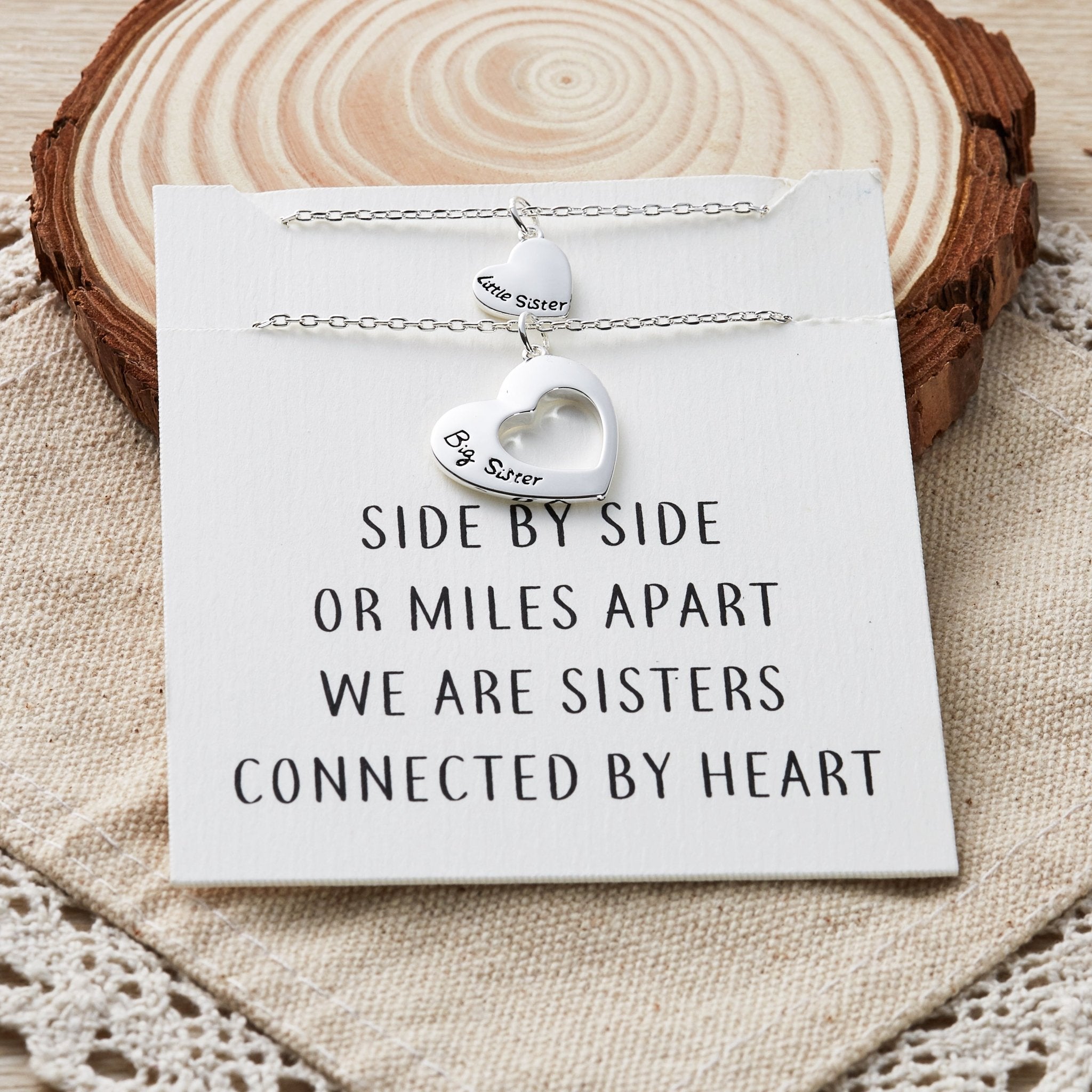 Silver Plated Big Sister and Little Sister Necklace Set with Quote Card - Philip Jones Jewellery