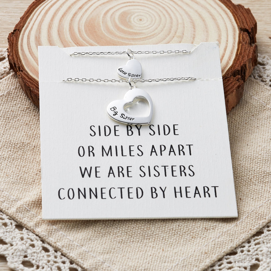 Silver Plated Big Sister and Little Sister Necklace Set with Quote