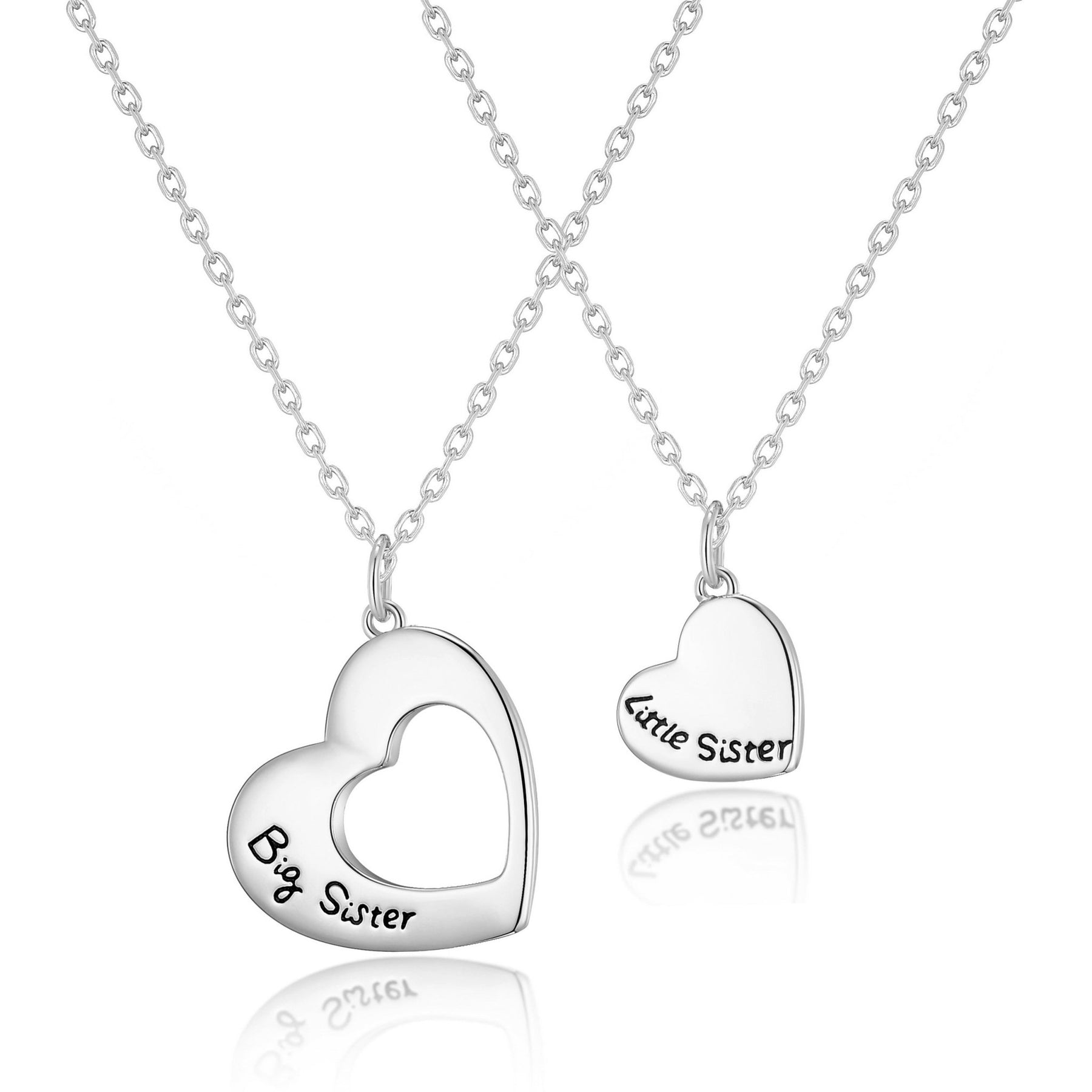 silver plated big sister and little sister necklace set with quote card 364552