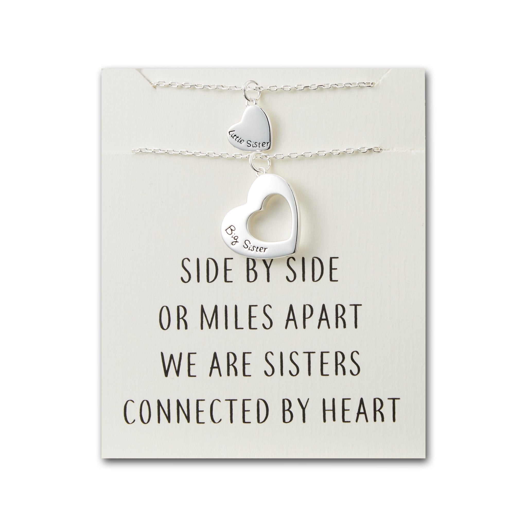 Silver Plated Big Sister and Little Sister Necklace Set with Quote Card - Philip Jones Jewellery