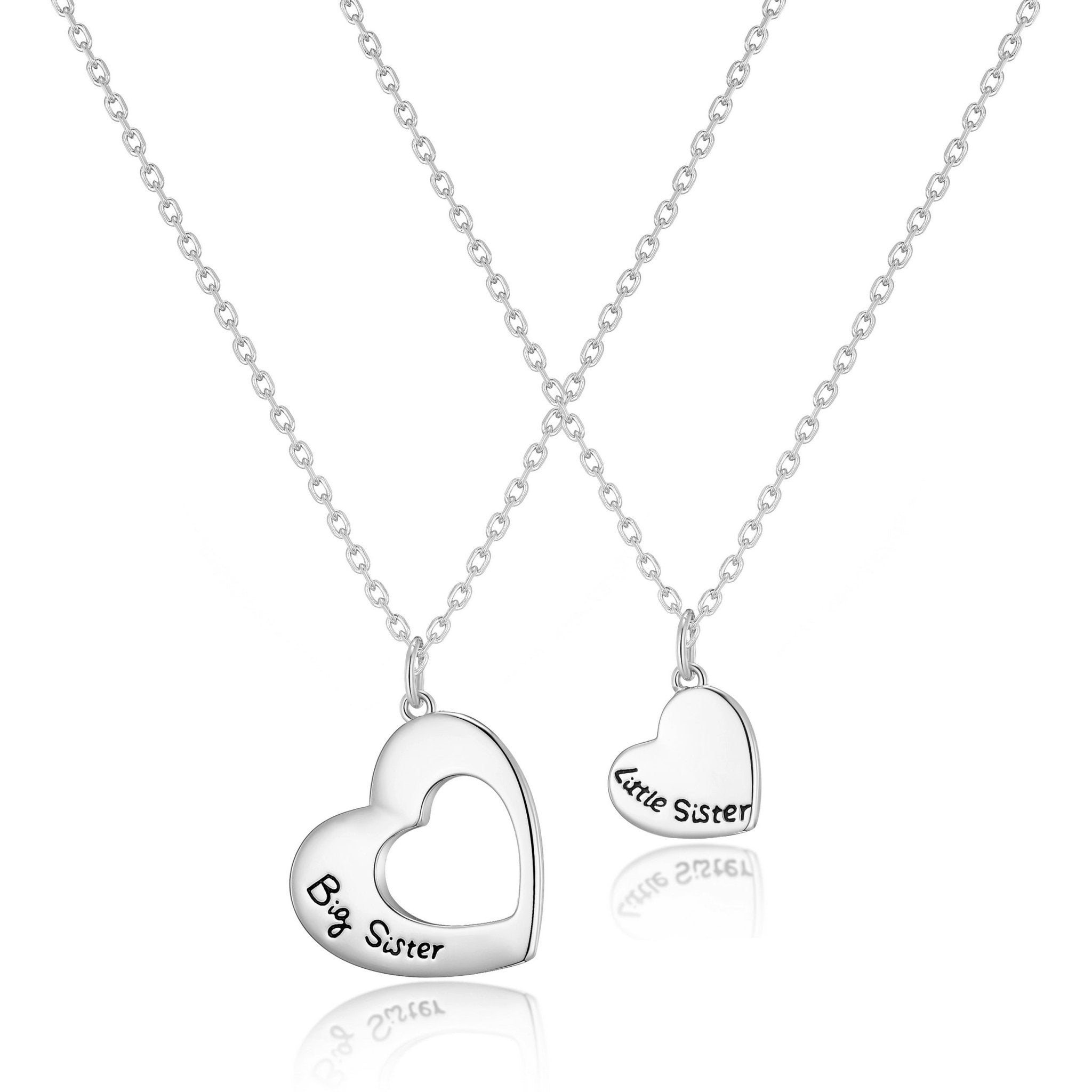 Silver Plated Big Sister and Little Sister Necklace Set with Quote Card - Philip Jones Jewellery