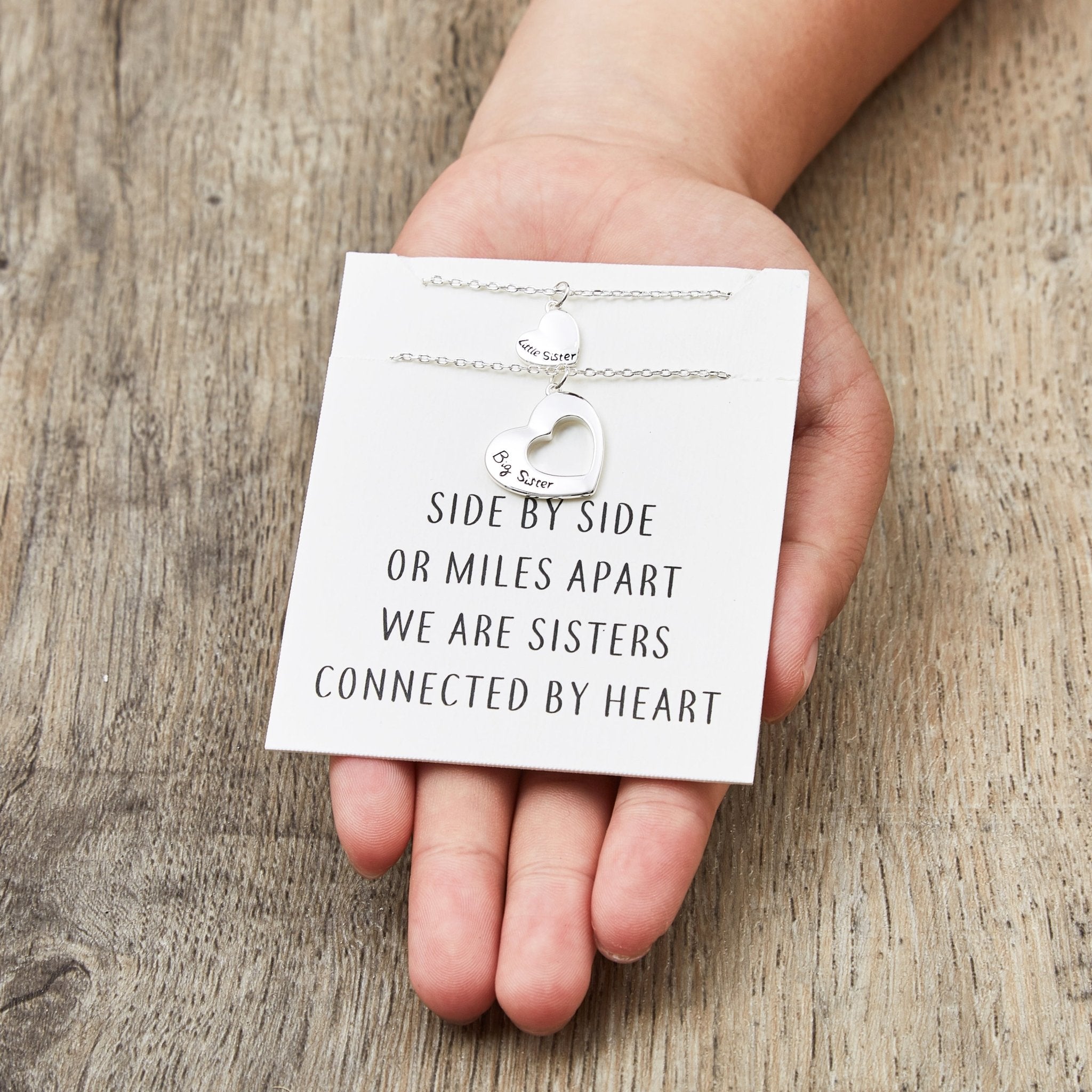 Silver Plated Big Sister and Little Sister Necklace Set with Quote Card - Philip Jones Jewellery