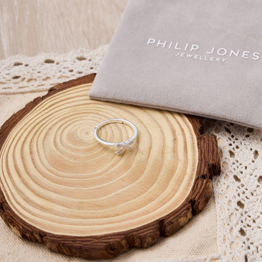 Silver Plated Bow Adjustable Ring Created with Zircondia® Crystals - Philip Jones Jewellery