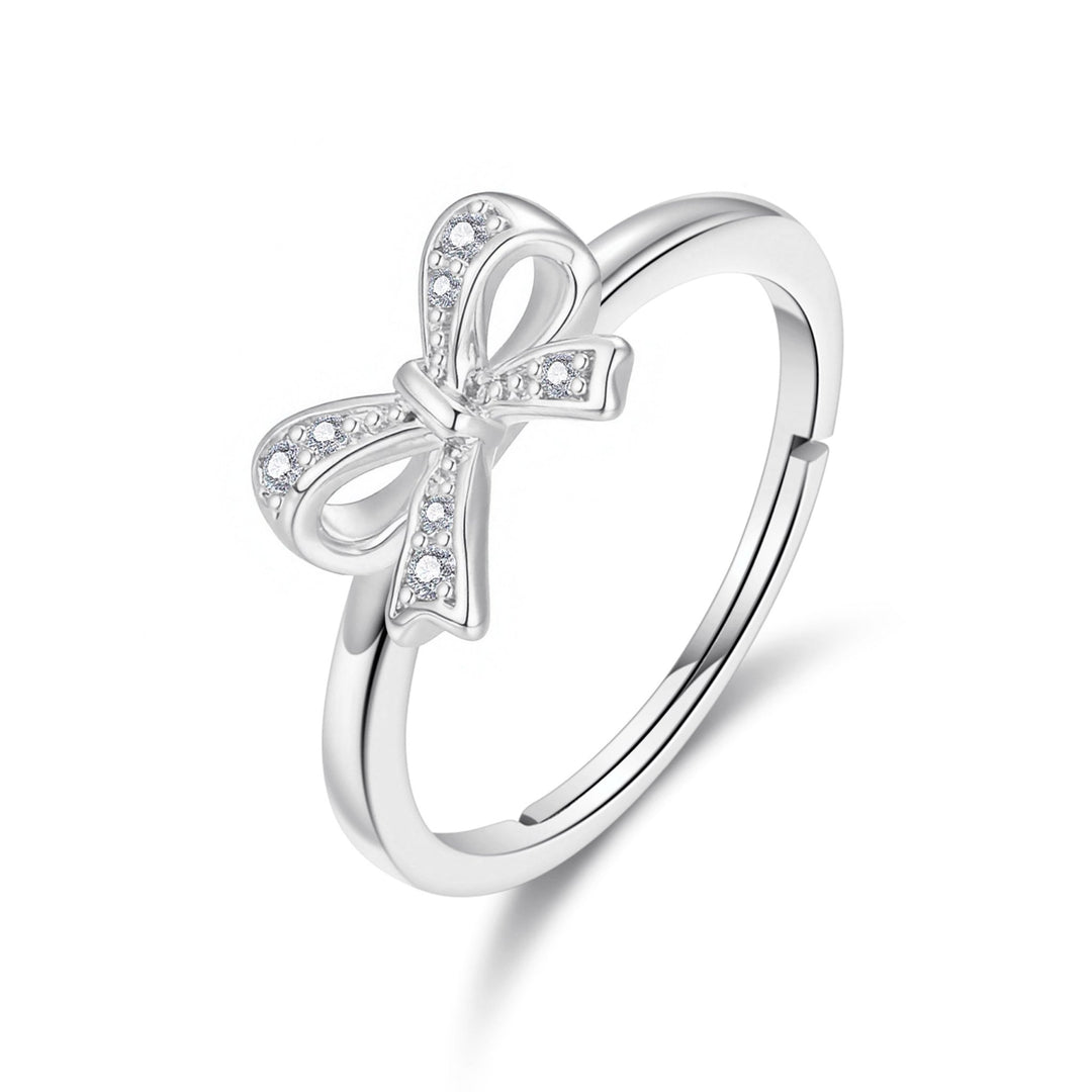 Silver Plated Bow Adjustable Ring Created with Zircondia® Crystals - Philip Jones Jewellery