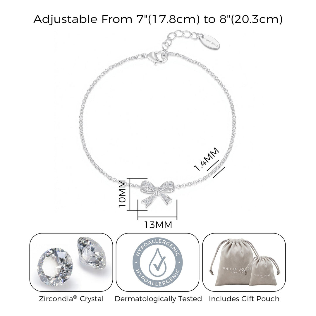 Silver Plated Bow Bracelet Created with Zircondia® Crystals - Philip Jones Jewellery