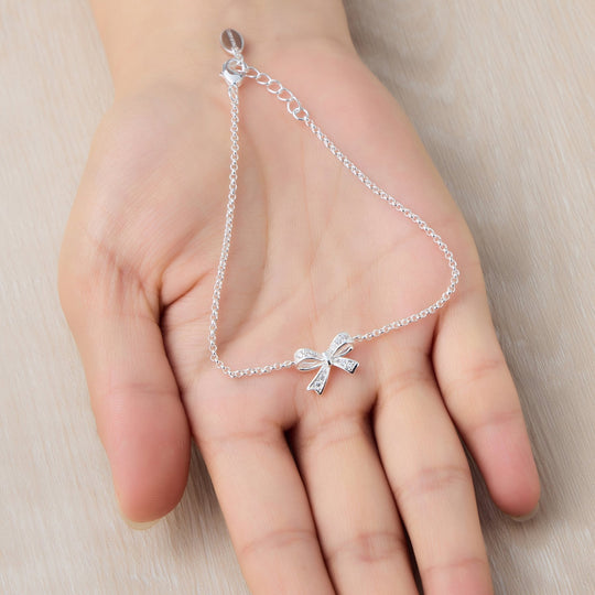 Silver Plated Bow Bracelet Created with Zircondia® Crystals - Philip Jones Jewellery