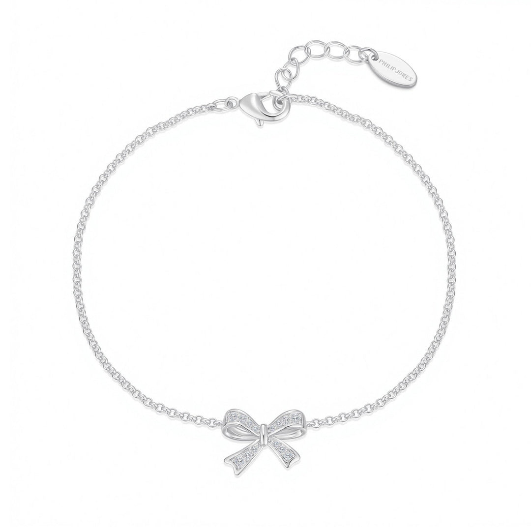 Silver Plated Bow Bracelet Created with Zircondia® Crystals - Philip Jones Jewellery