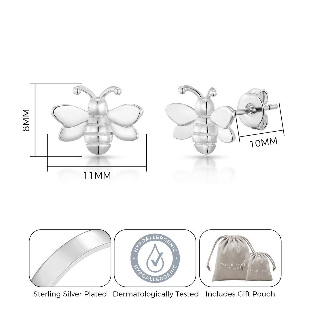 Silver Plated Bumble Bee Earrings - Philip Jones Jewellery