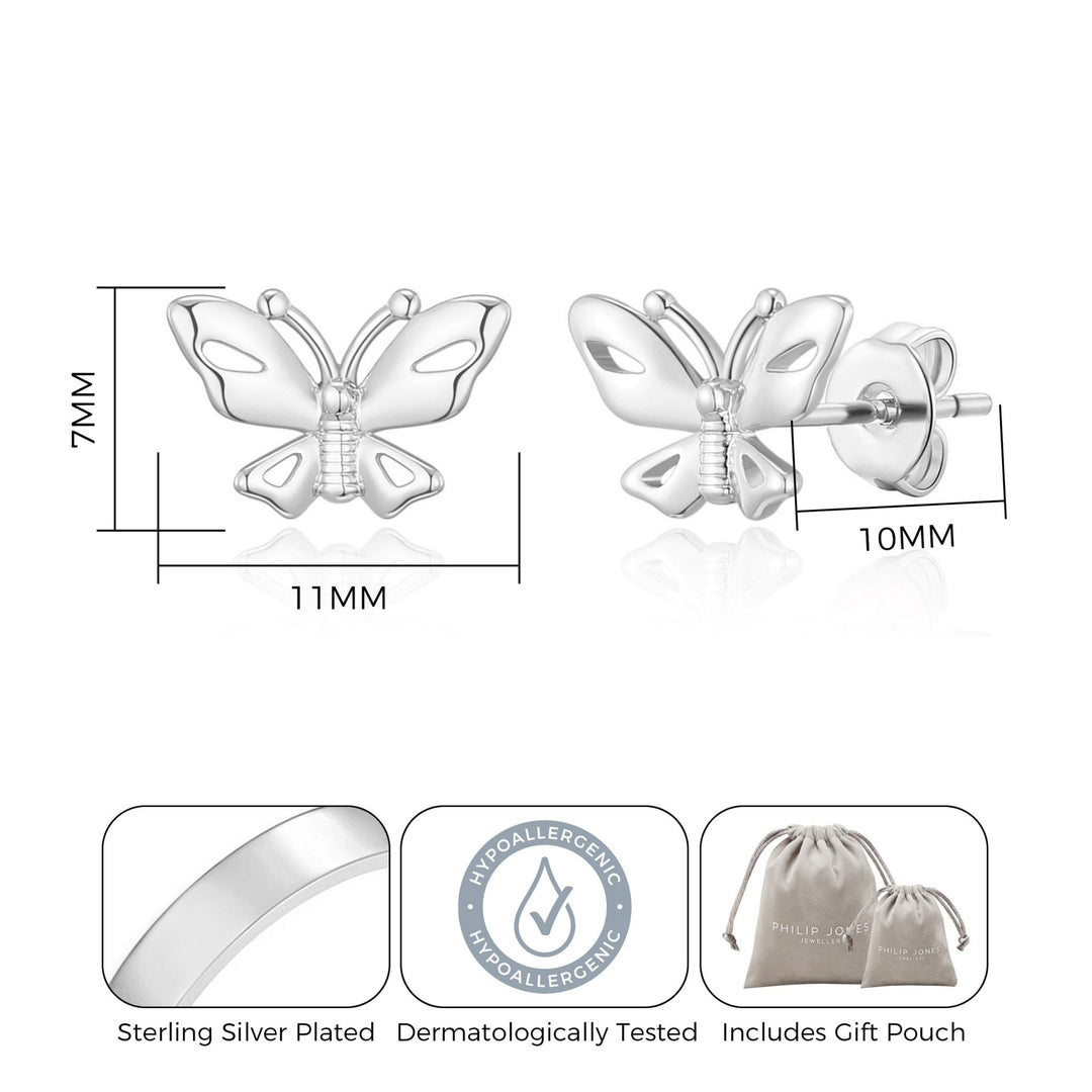 Silver Plated Butterfly Stud Earrings - Philip Jones Jewellery