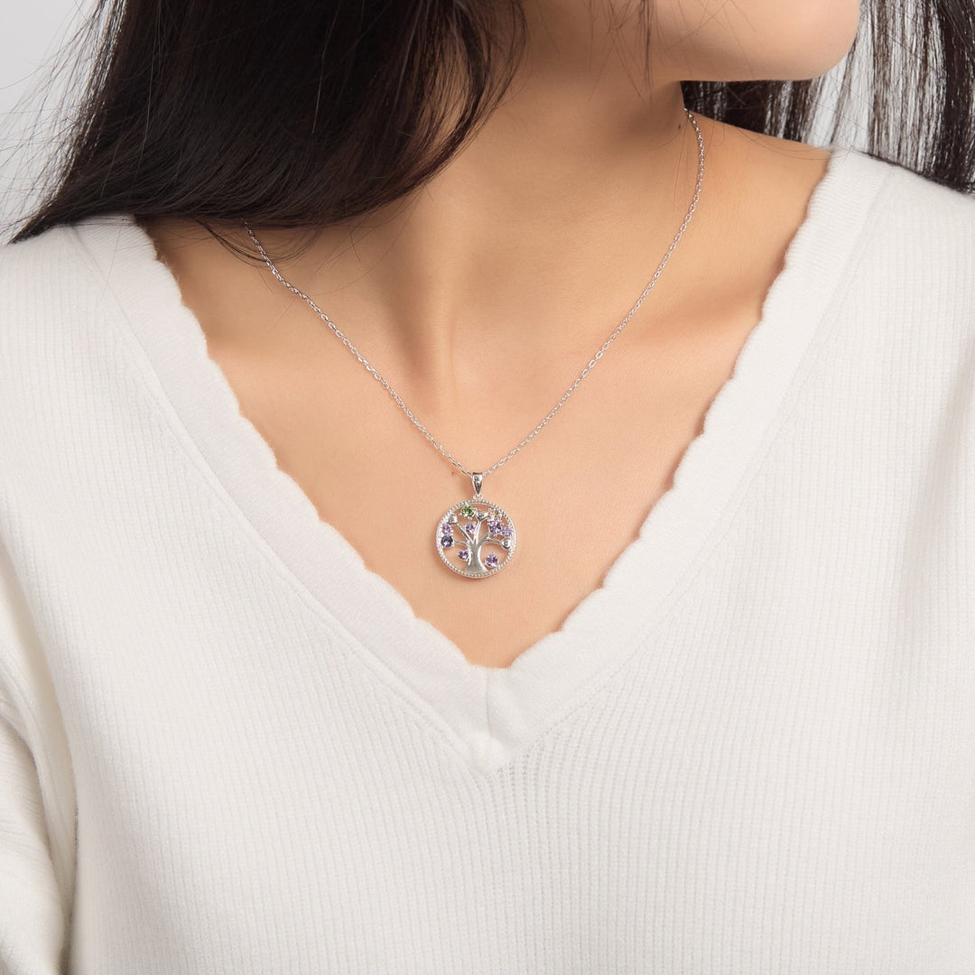 Silver Plated Chakra Tree of Life Necklace Created with Zircondia® Crystals - Philip Jones Jewellery