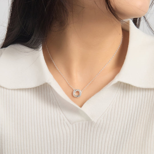 Silver Plated Circle Knot Necklace Created with Zircondia® Crystals - Philip Jones Jewellery