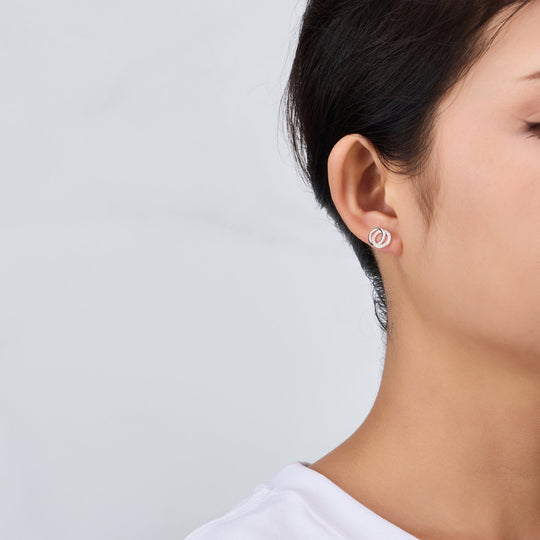 Silver Plated Circle Link Earrings Created with Zircondia® Crystals - Philip Jones Jewellery