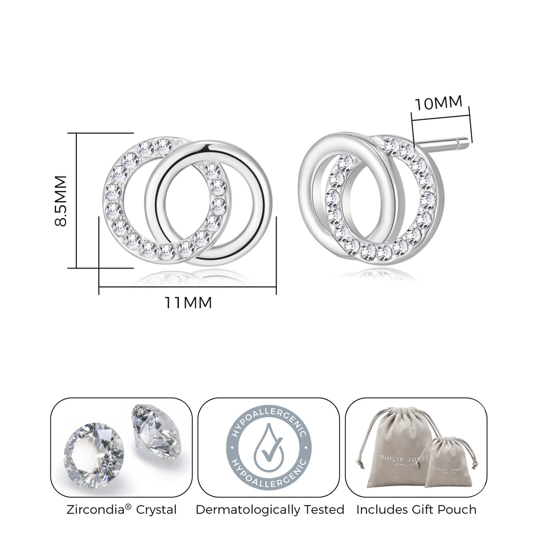 Silver Plated Circle Link Earrings Created with Zircondia® Crystals - Philip Jones Jewellery