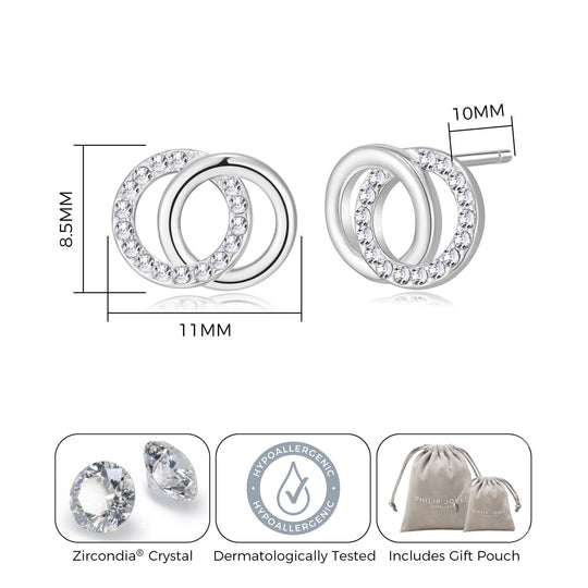 Silver Plated Circle Link Earrings Created with Zircondia® Crystals - Philip Jones Jewellery