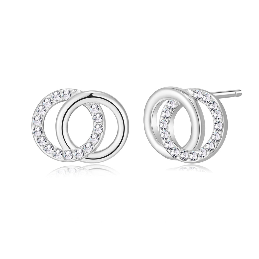 Silver Plated Circle Link Earrings Created with Zircondia® Crystals - Philip Jones Jewellery