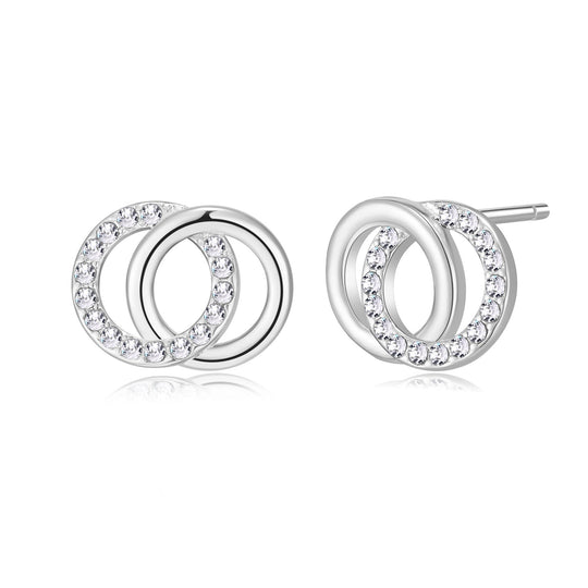 Silver Plated Circle Link Earrings Created with Zircondia® Crystals - Philip Jones Jewellery