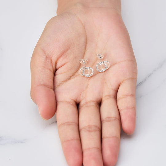 Silver Plated Circle Link Earrings Created with Zircondia® Crystals - Philip Jones Jewellery