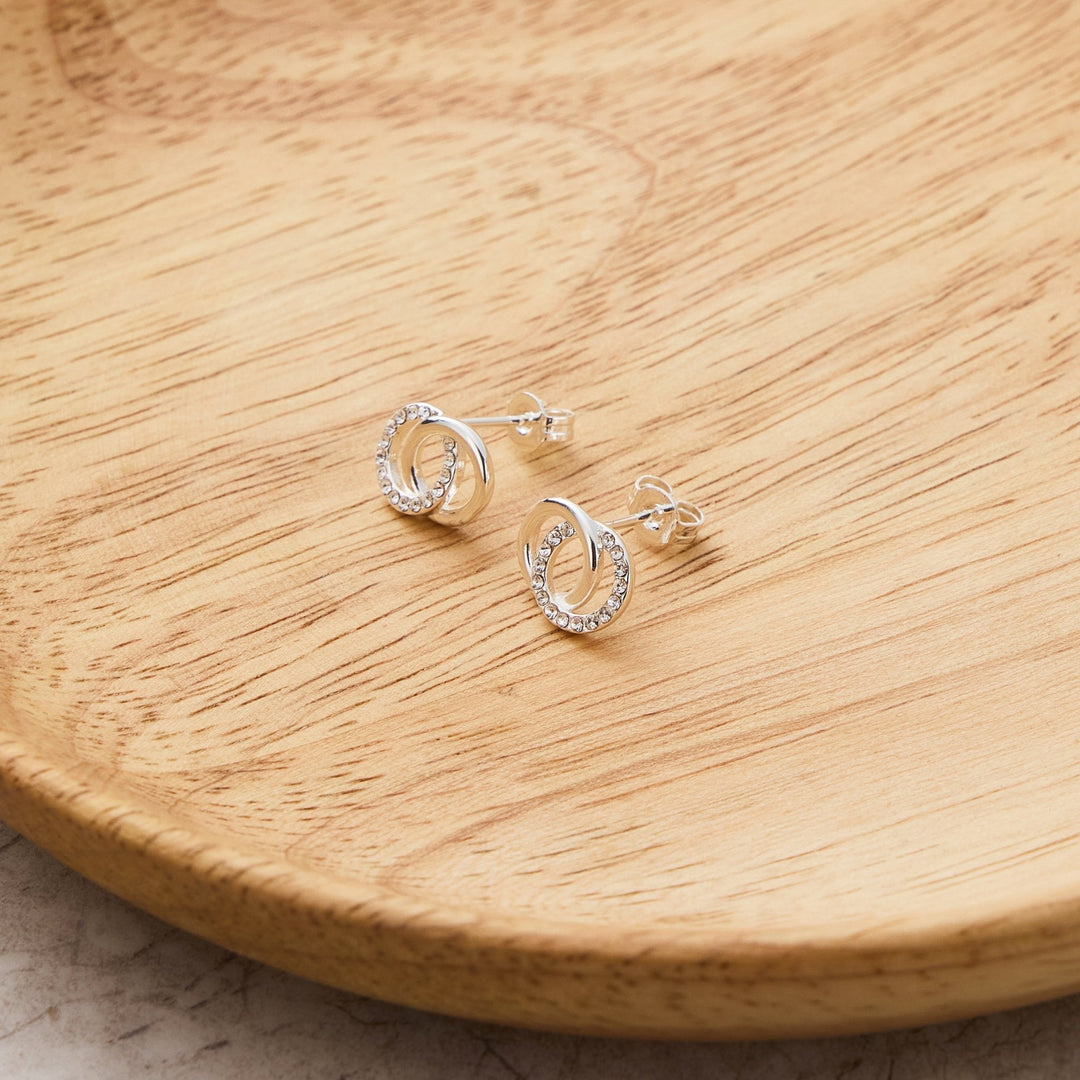 Silver Plated Circle Link Earrings Created with Zircondia® Crystals - Philip Jones Jewellery