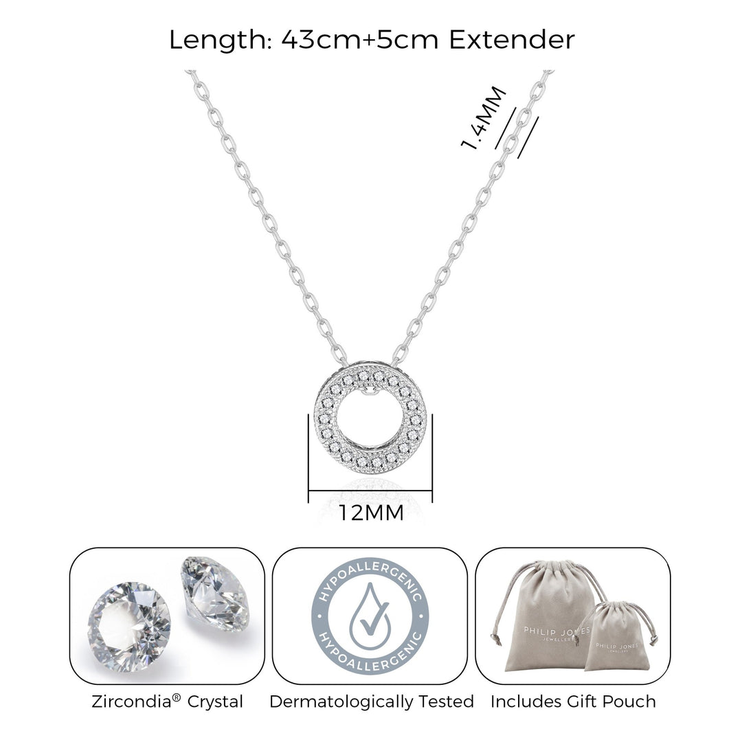 Silver Plated Circle of Life Necklace Created with Zircondia® Crystals - Philip Jones Jewellery