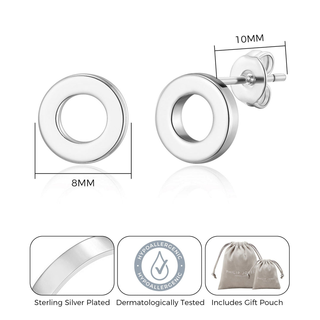 Silver Plated Circle Stud Earrings - Philip Jones Jewellery