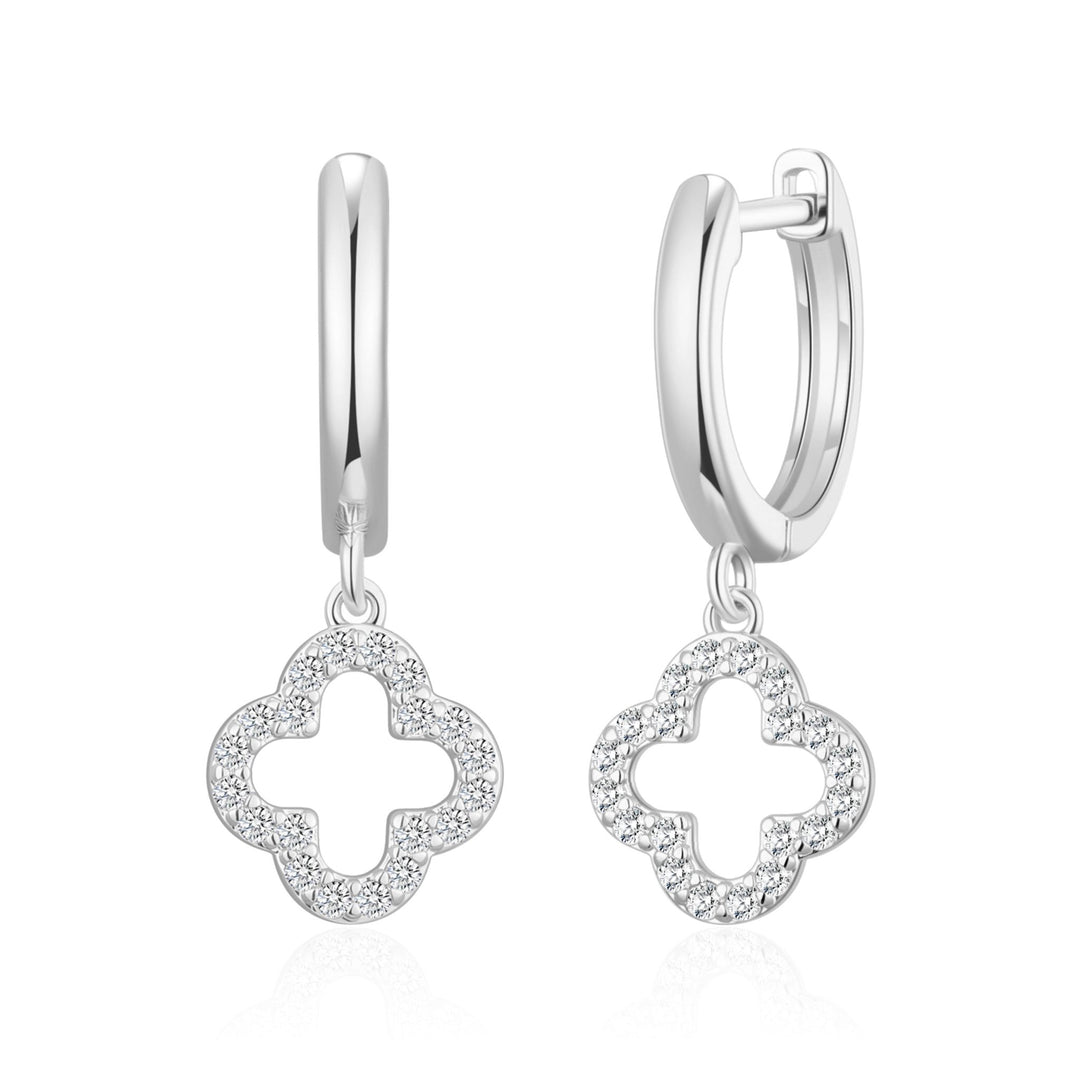 Silver Plated Clover Charm Hoop Earrings Created with Zircondia® Crystals - Philip Jones Jewellery