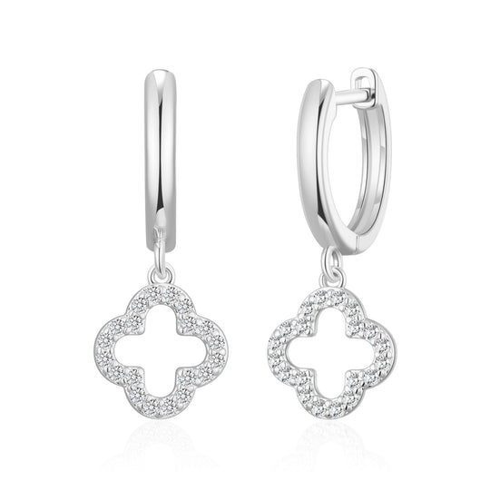 Silver Plated Clover Charm Hoop Earrings Created with Zircondia® Crystals - Philip Jones Jewellery
