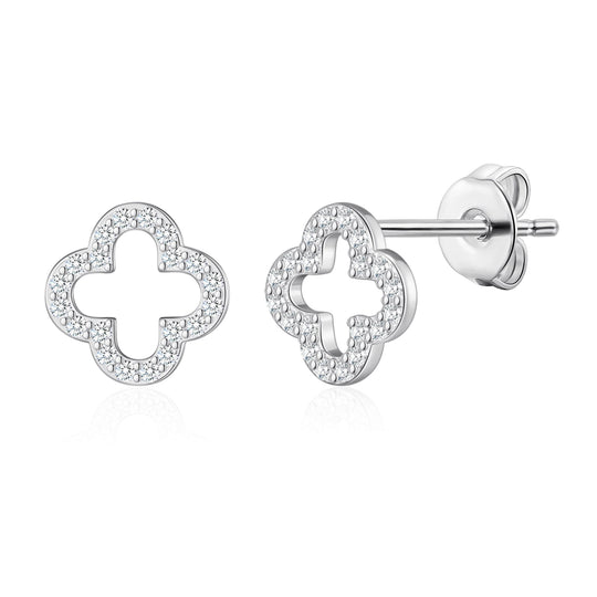 Silver Plated Clover Earrings Created with Zircondia® Crystals - Philip Jones Jewellery