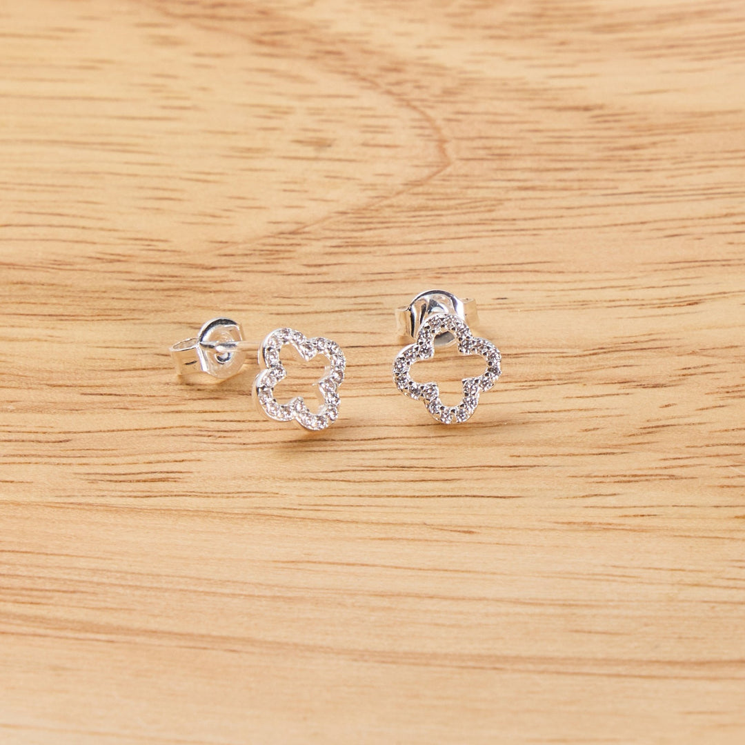 Silver Plated Clover Earrings Created with Zircondia® Crystals - Philip Jones Jewellery