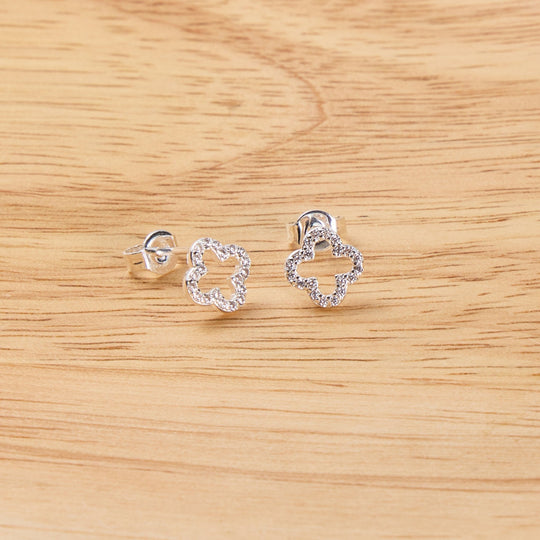 Silver Plated Clover Earrings Created with Zircondia® Crystals - Philip Jones Jewellery