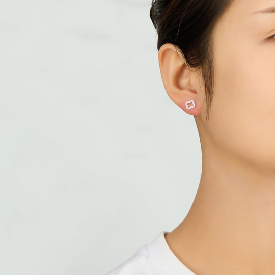 Silver Plated Clover Earrings Created with Zircondia® Crystals - Philip Jones Jewellery