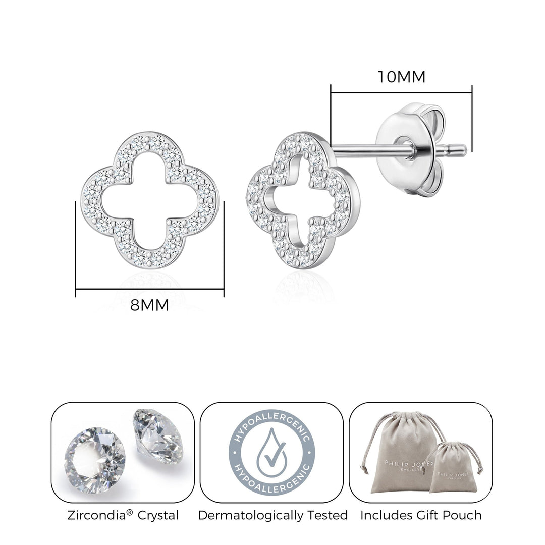 Silver Plated Clover Earrings Created with Zircondia® Crystals - Philip Jones Jewellery