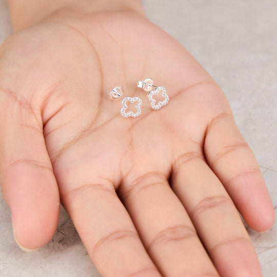 Silver Plated Clover Earrings Created with Zircondia® Crystals - Philip Jones Jewellery