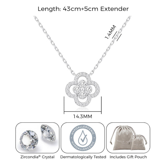 Silver Plated Clover Halo Necklace Created with Zircondia® Crystals - Philip Jones Jewellery