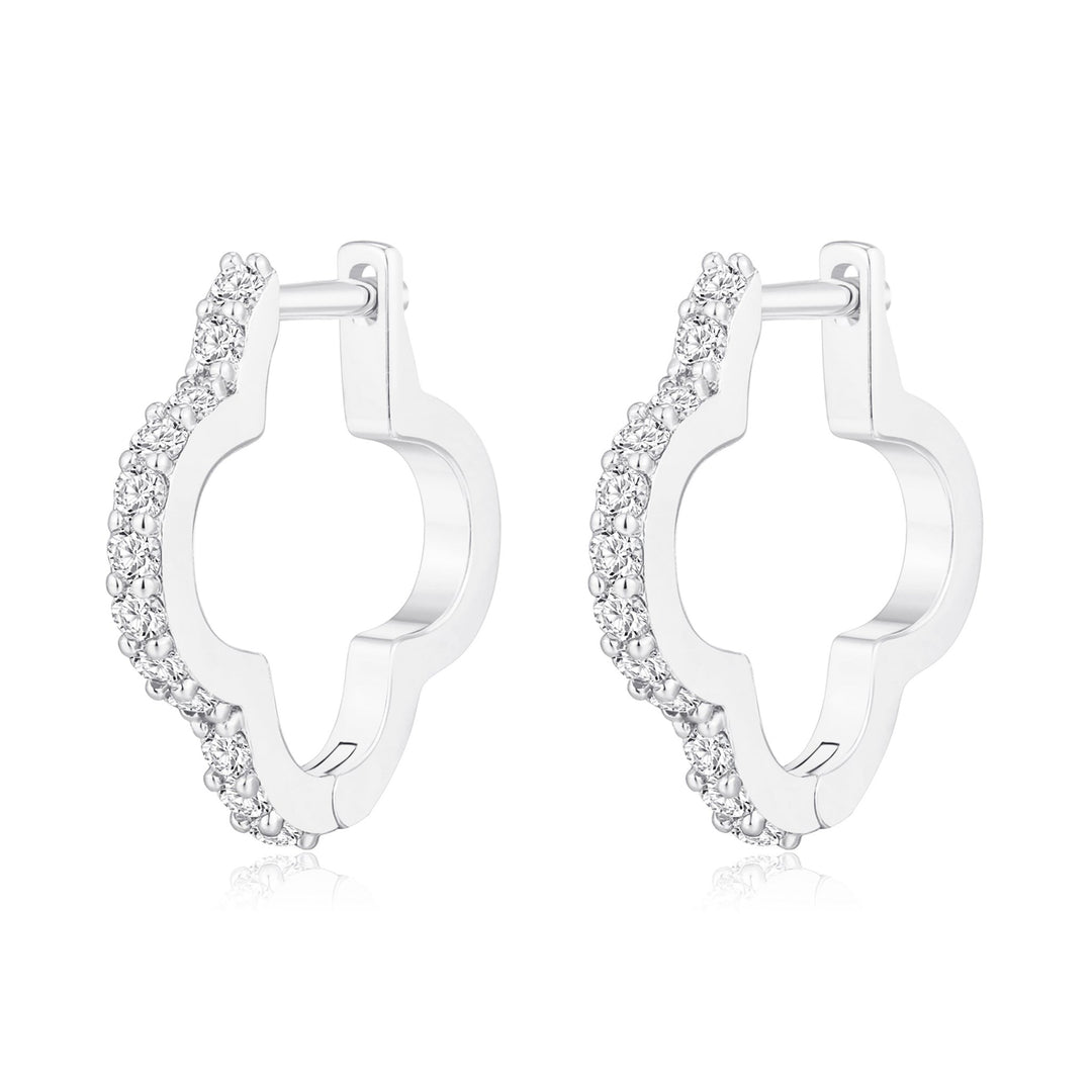 Silver Plated Clover Hoop Earrings Created with Zircondia® Crystals - Philip Jones Jewellery