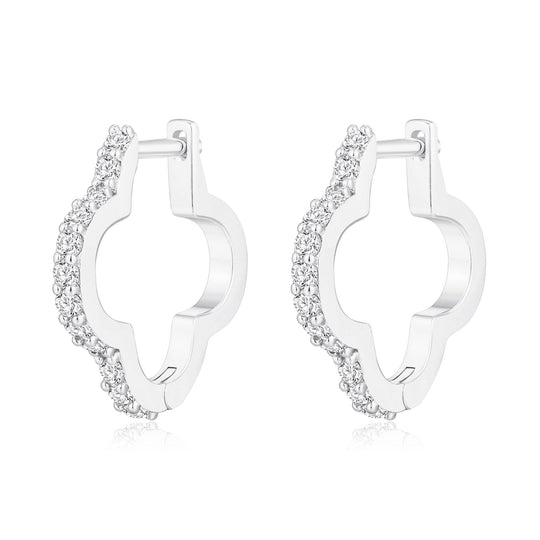 Silver Plated Clover Hoop Earrings Created with Zircondia® Crystals - Philip Jones Jewellery