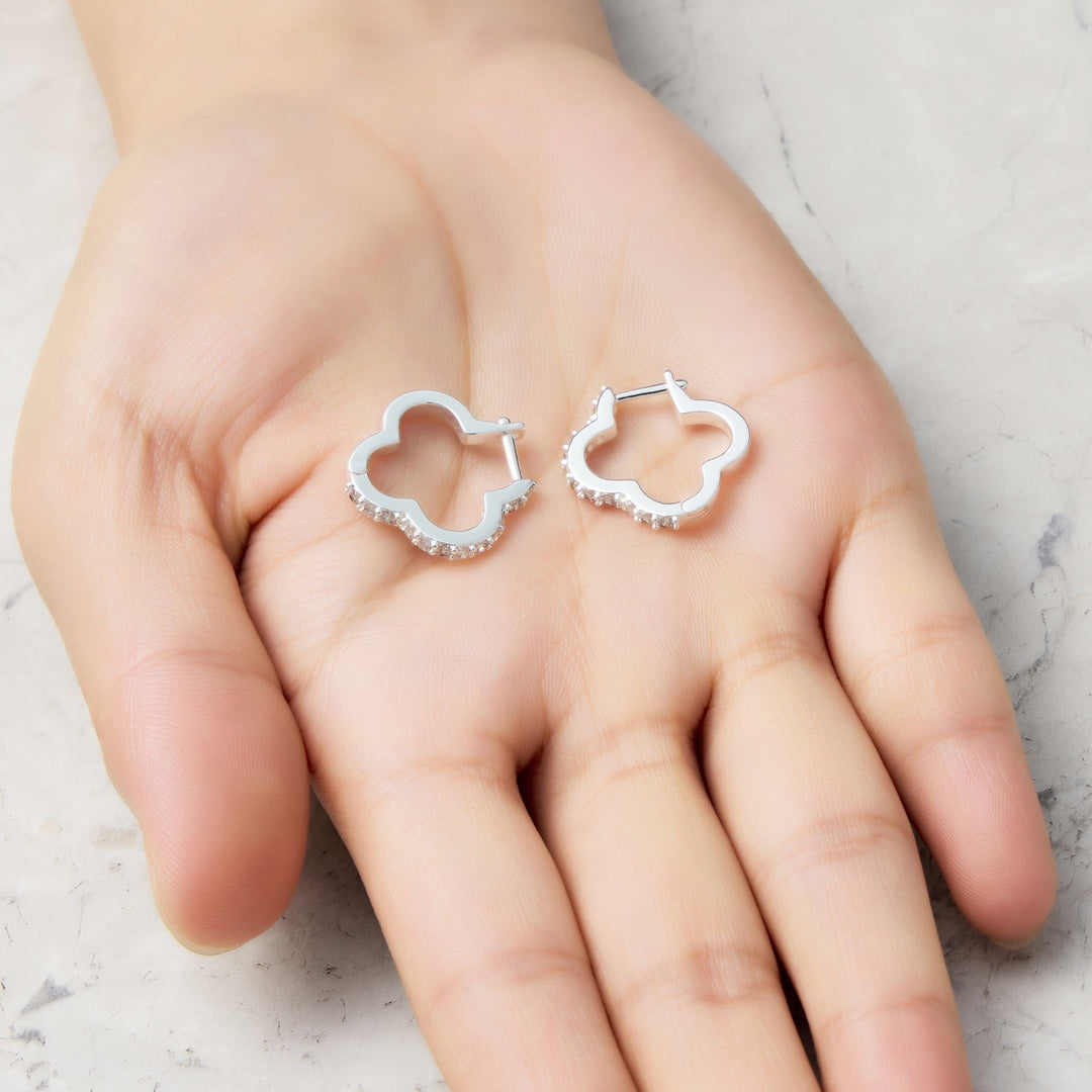 Silver Plated Clover Hoop Earrings Created with Zircondia® Crystals