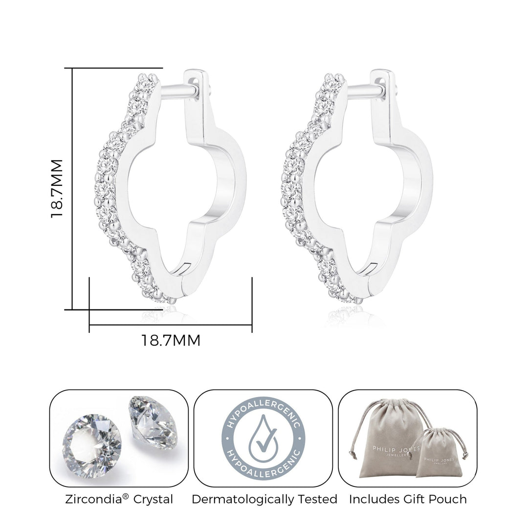Silver Plated Clover Hoop Earrings Created with Zircondia® Crystals